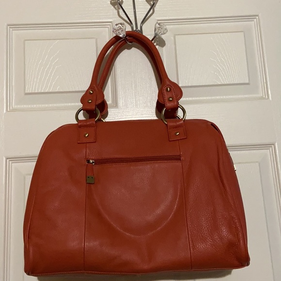 Soprano Ladies Pebble Leather Purse Handbag Satchel Burnt Orange and Dust Bag - Picture 6 of 15